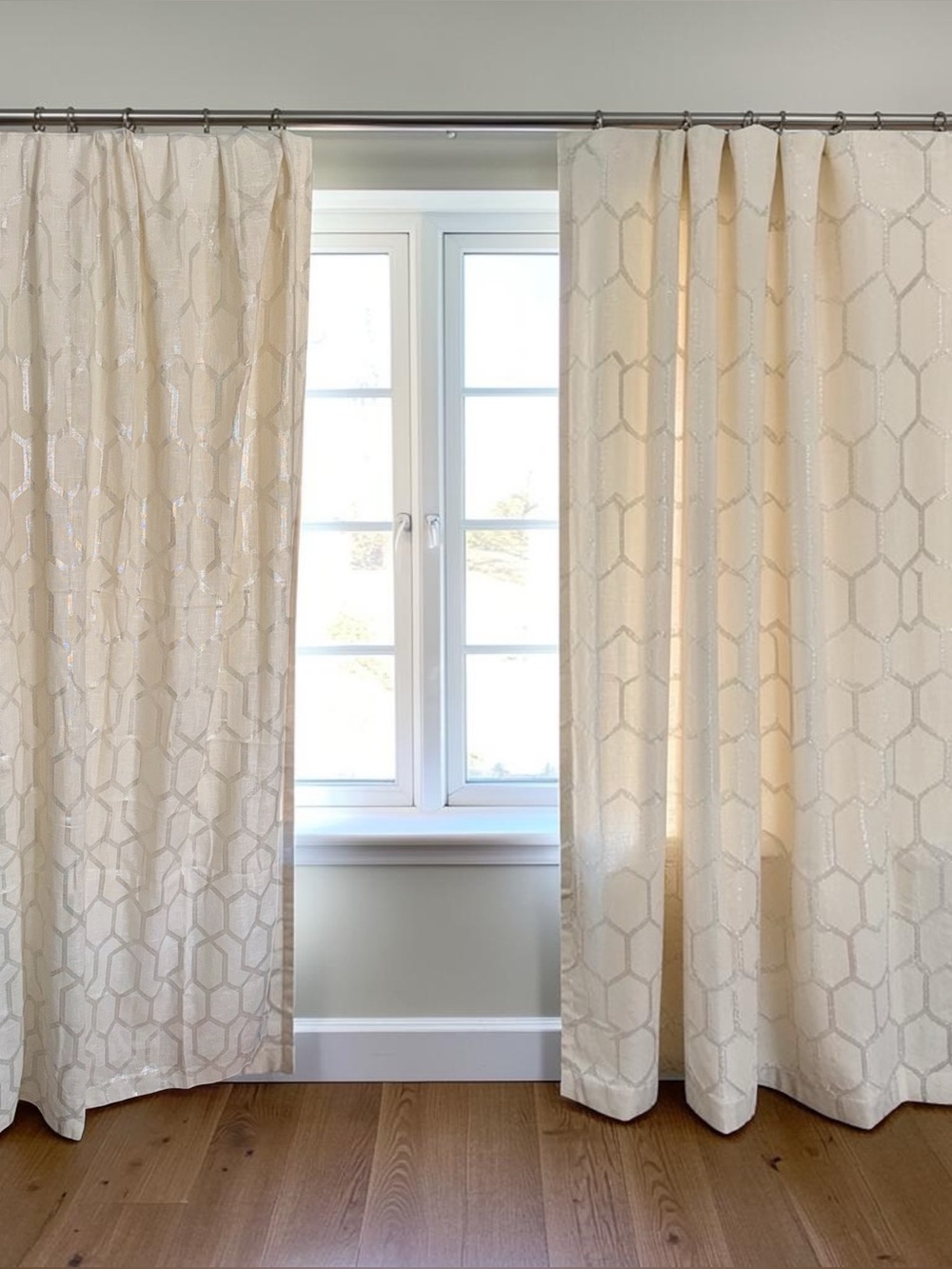 Neutral Geometric Sheer Curtain Panel - white